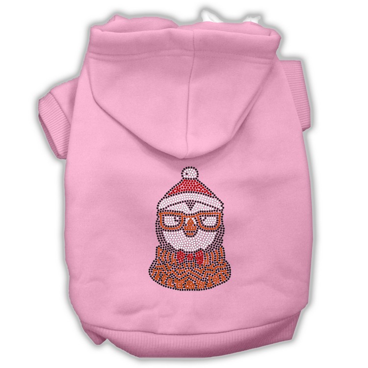 Hipster Penguin Rhinestone Dog Hoodie Light Pink XS